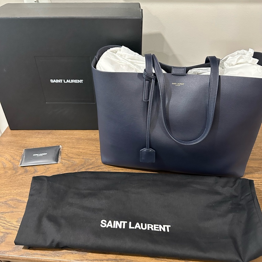 Saint Laurent East West Shopping Tote, Navy